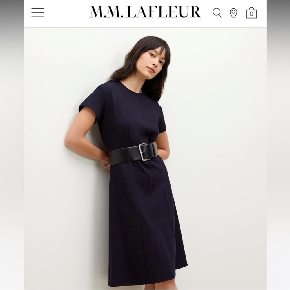 MM Lafleur Navy Belted Midi Dress